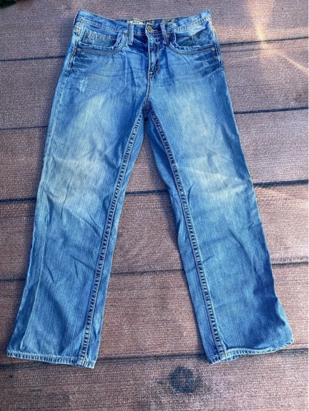 BKE denim Seth 34R medium wash minimal distressing midrise straight fit